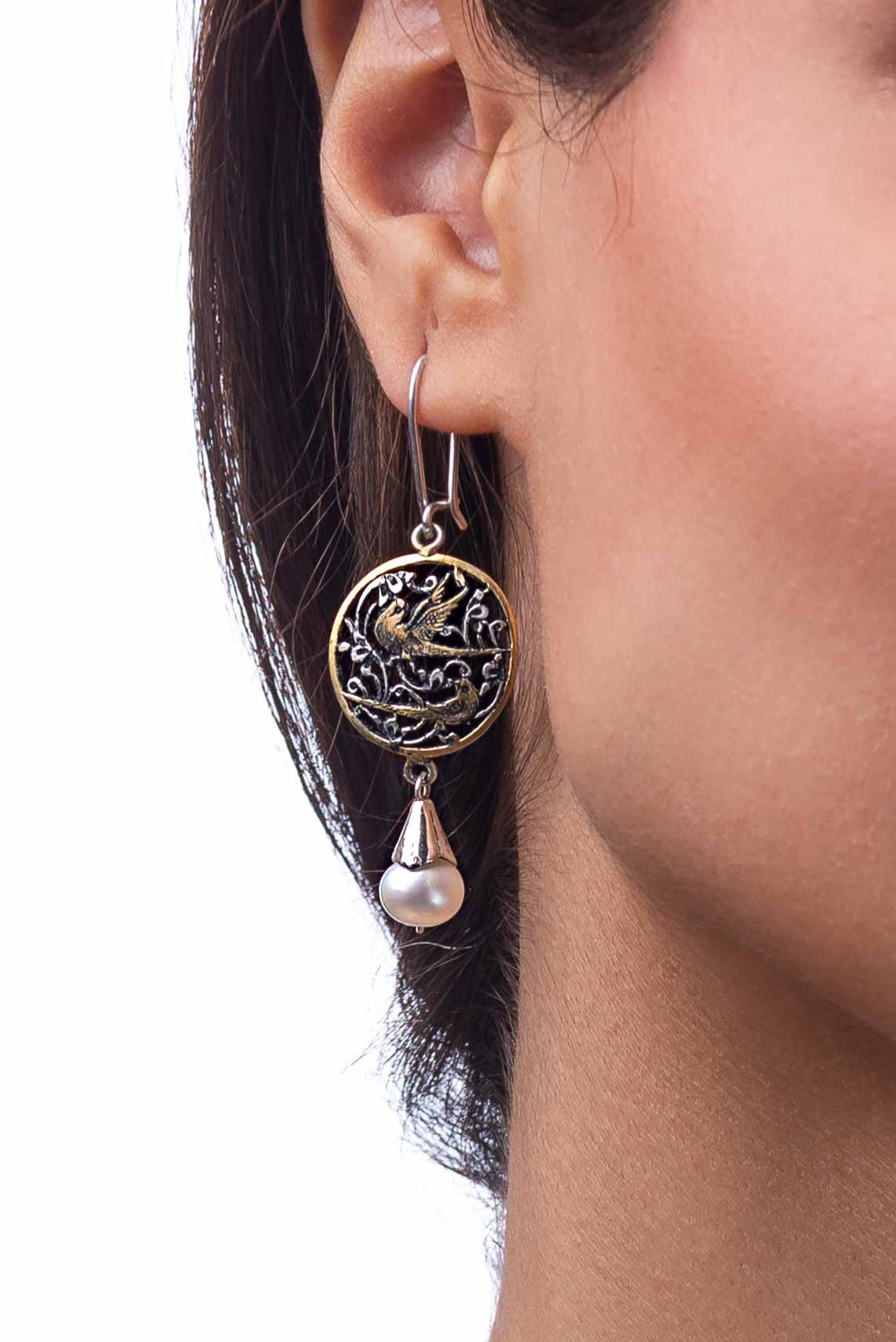 گوشواره ساغر مدل G13_ نقره با آبکاری طلا_ مروارید